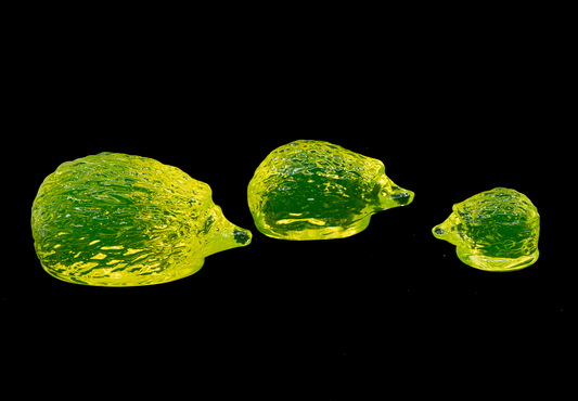 Uranium Glass Hedgehog – Handmade UV-Reactive Art Figurines, Czech Republic