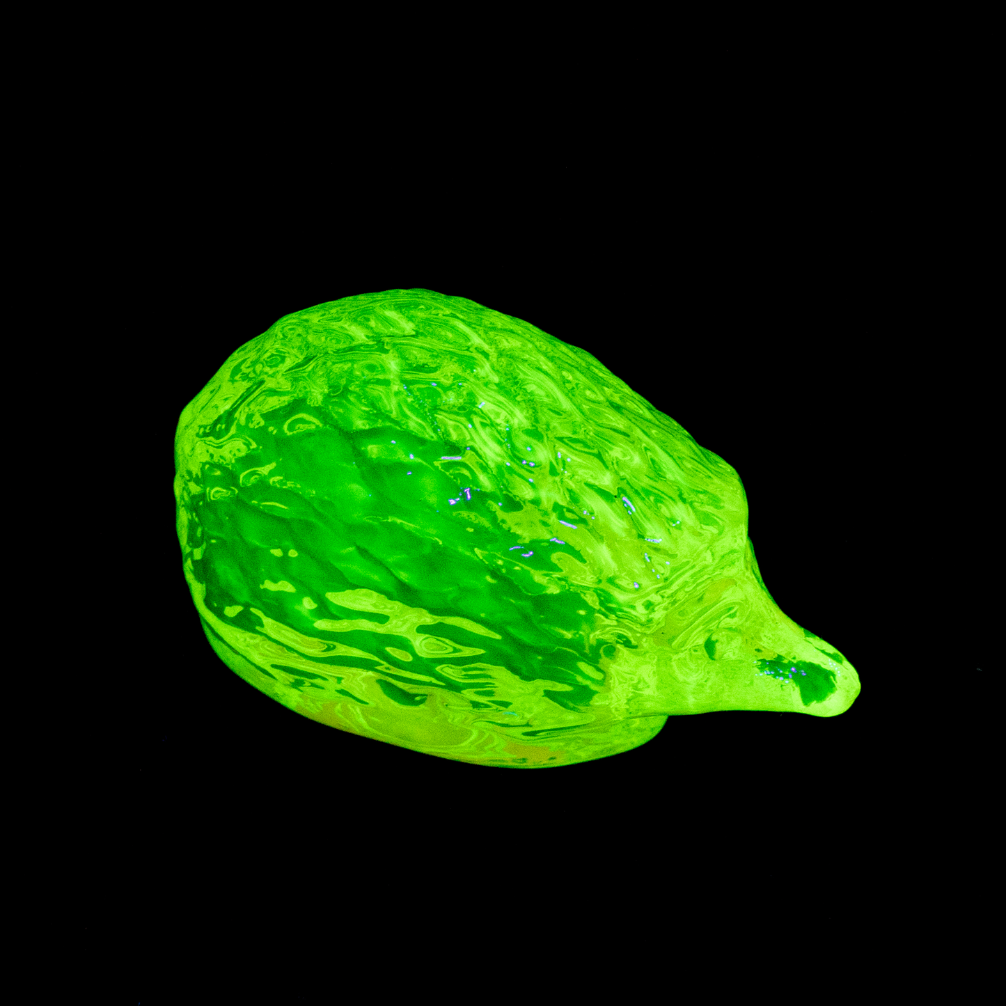 Uranium Glass Hedgehog – Handmade UV-Reactive Art Figurines, Czech Republic