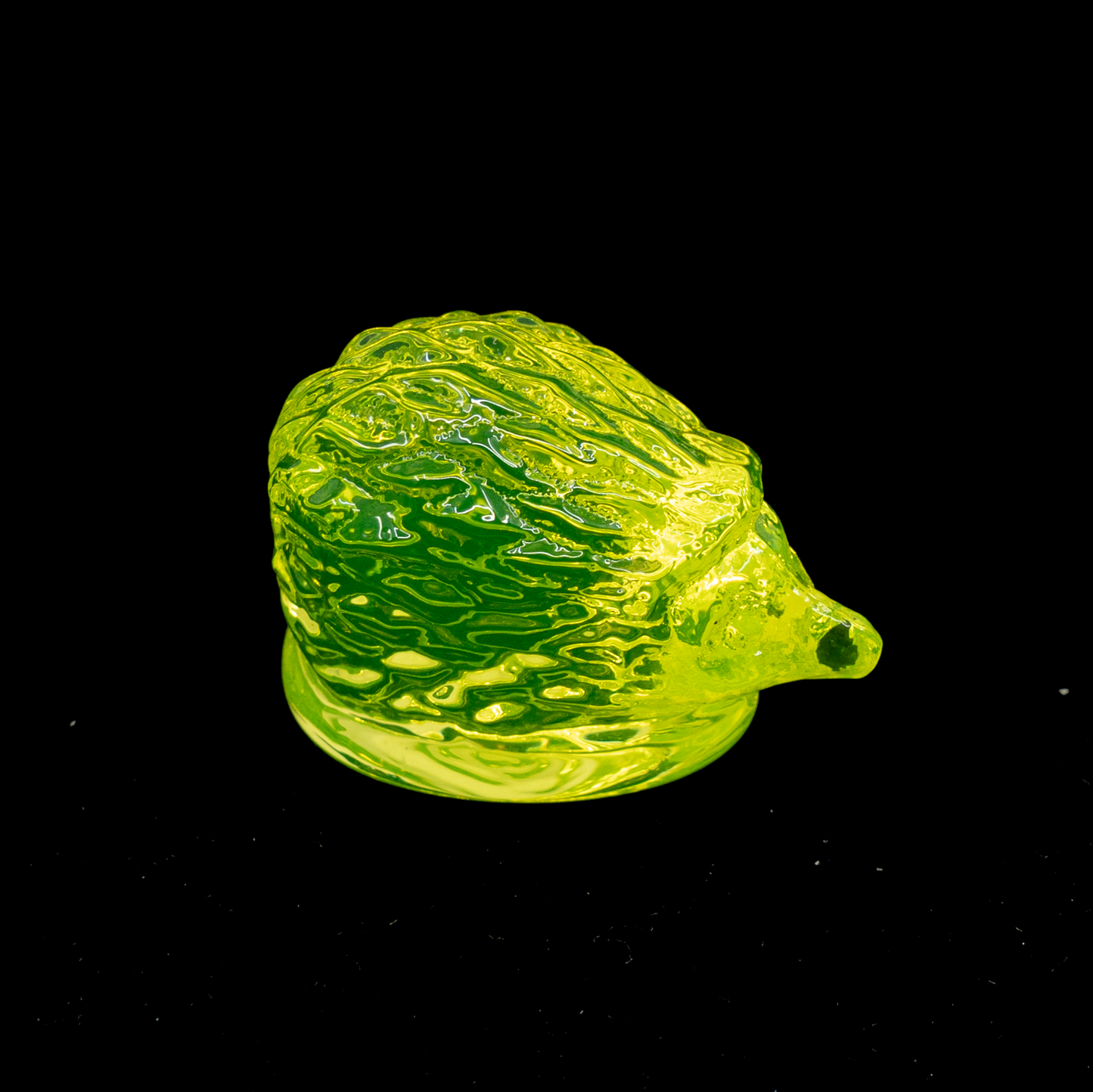 Uranium Glass Hedgehog – Handmade UV-Reactive Art Figurines, Czech Republic