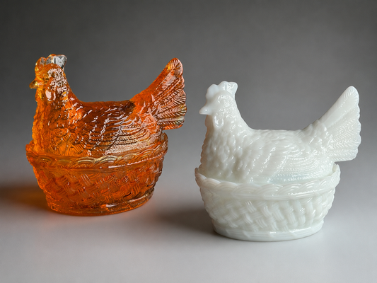 Glass Tableware - Jewelry Box / Bowl with Lid - Vintage Large Hen, Czech Republic