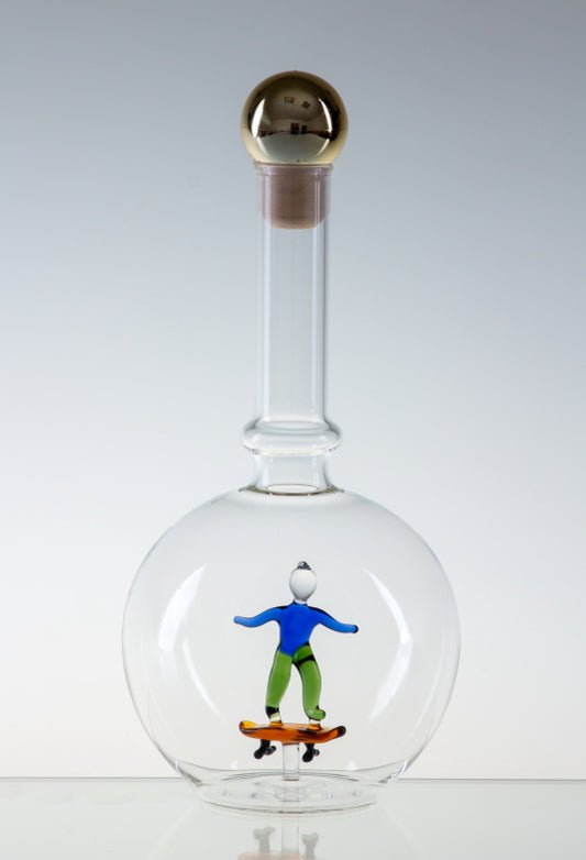 Empty Bottle MAGIC with a skateboard rider, Glass, Czech Republic