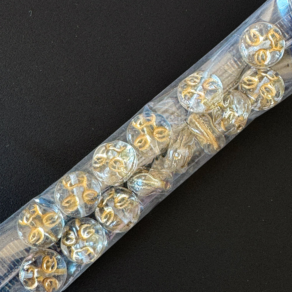 OUTLET 10 grams Pressed Beads Moon Face, 8 x 8 mm, Crystal Gold Lined (00030-54302), Glass, Czech Republic