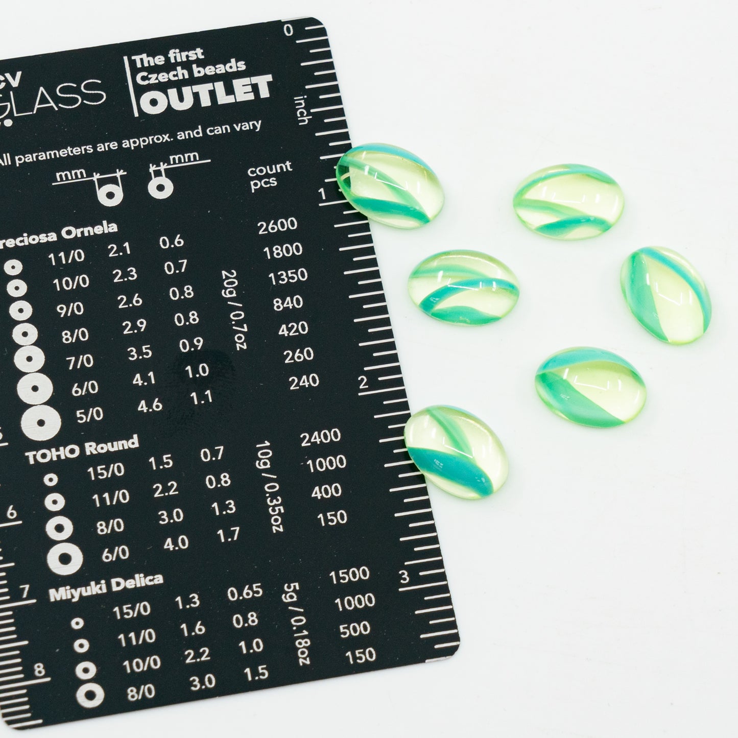 Oval Cabochons Flat Back Crystal Glass Stone, Yellow Turquoise Twisted (80130-63122), Czech Republic