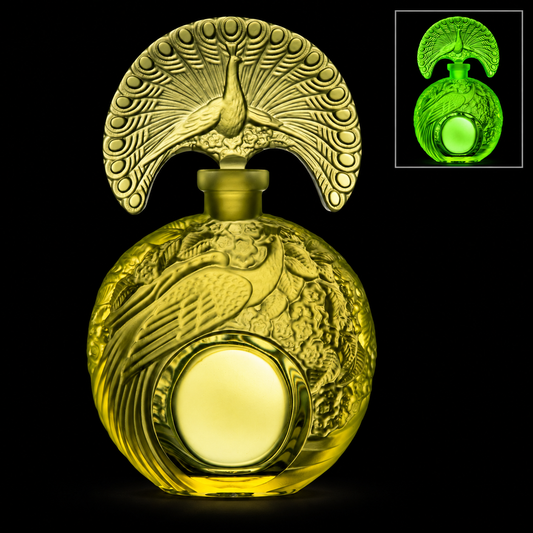 Peacock Perfume Bottle – Uranium Art Glass, Czech Republic, OUTLET