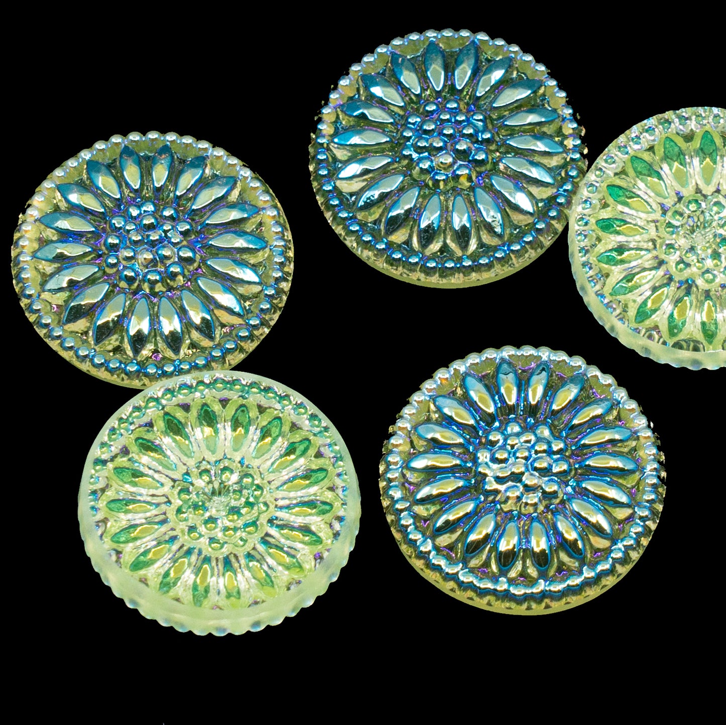 OUTLET 1 pcs Czech Glass Handmade Caboshon (no shank), Size 8 (18 mm), 1 Sunflower (), Glass, Czech Republic