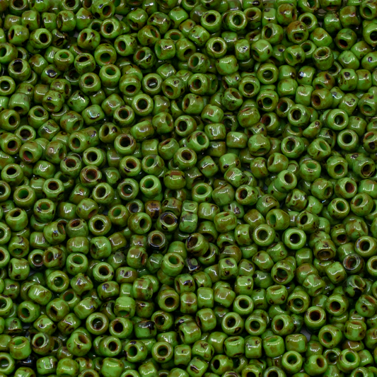 TOHO Round Seed Beads Rocailles, Y321 - Hybrid Opaque Mint Green Picasso (#47-T), Glass, Japan