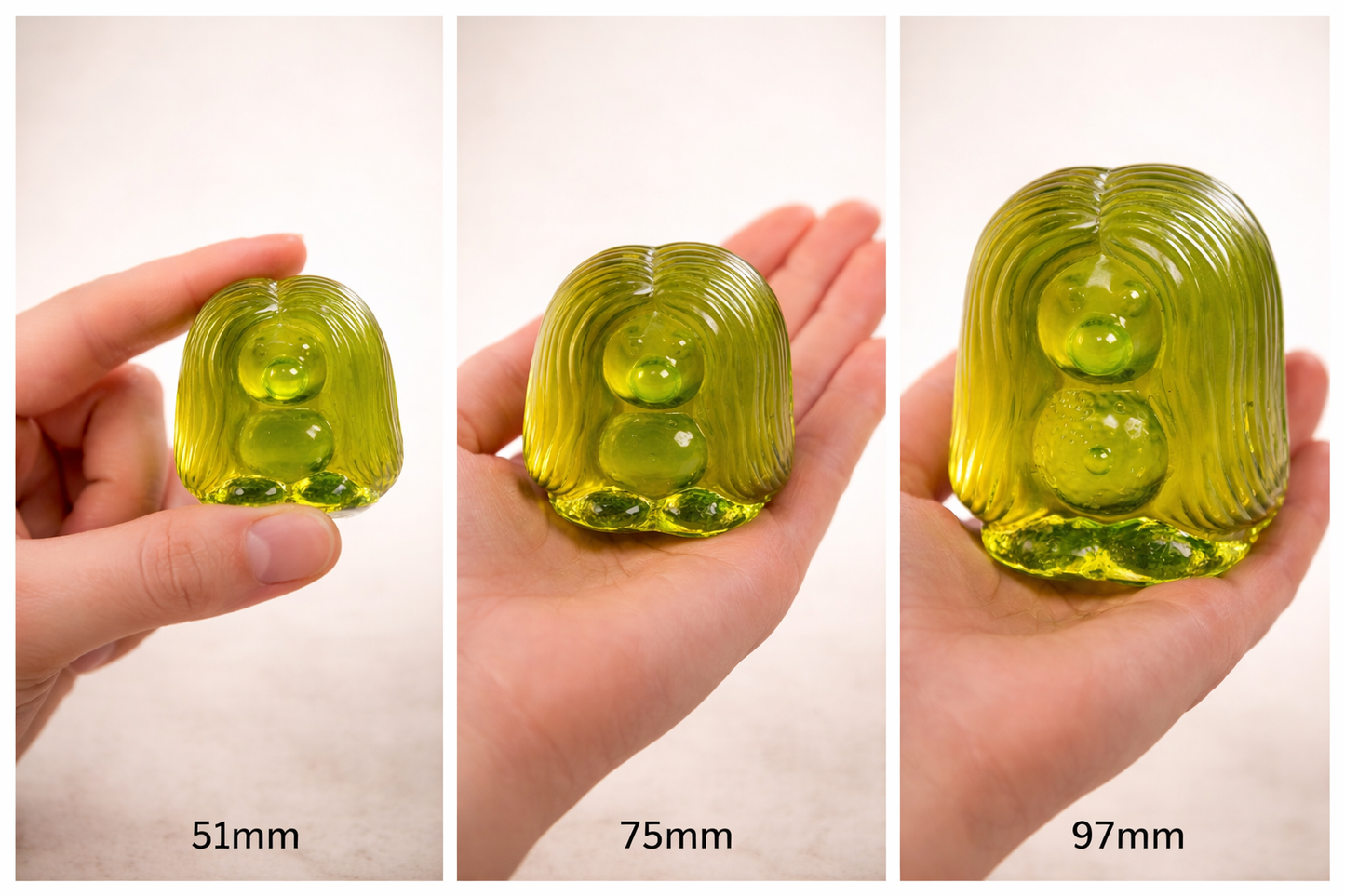 ウランガラス製洋梨型ペーパーウェイト – 手作りUV反応性アートフィギュア、チェコ共和国