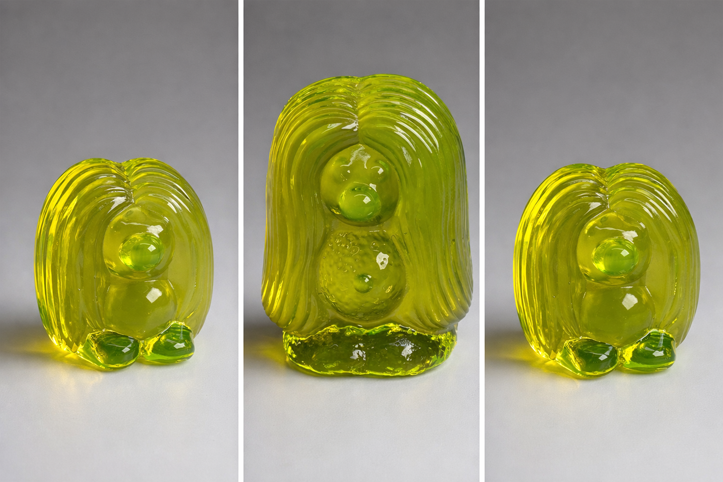 ウランガラス製洋梨型ペーパーウェイト – 手作りUV反応性アートフィギュア、チェコ共和国