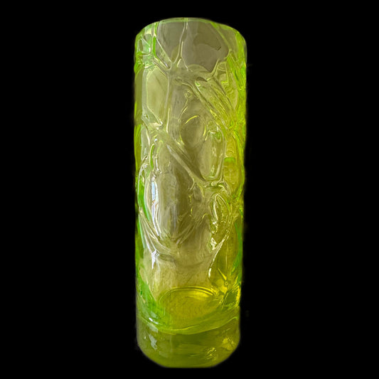 Uranium Glass Vase - 20cm Hand Blown ROUND with lines, Glass, Czech Republic