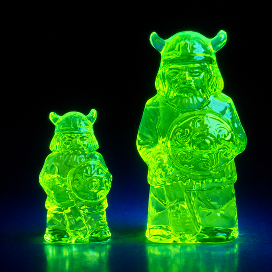 Uranium Glass VIKING Statuette – Handmade UV-Reactive Art Figurines, Czech Republic