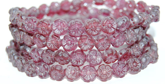 Hawaii Flower Pressed Glass Beads, Transparent Pink Luster Cream (70010 14401), Glass, Czech Republic