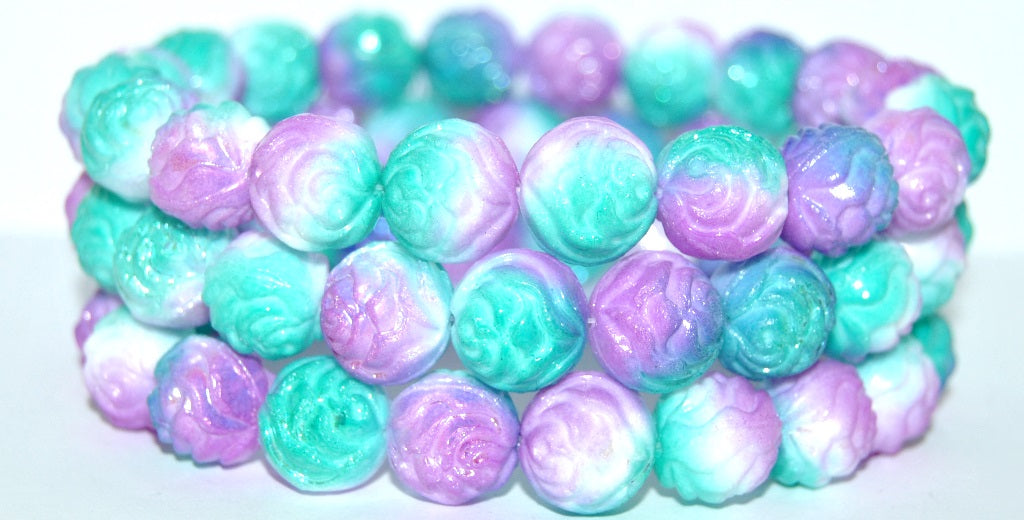 Round Rose Pressed Glass Beads, Chalk White 48123 (3000 48123), Glass, Czech Republic