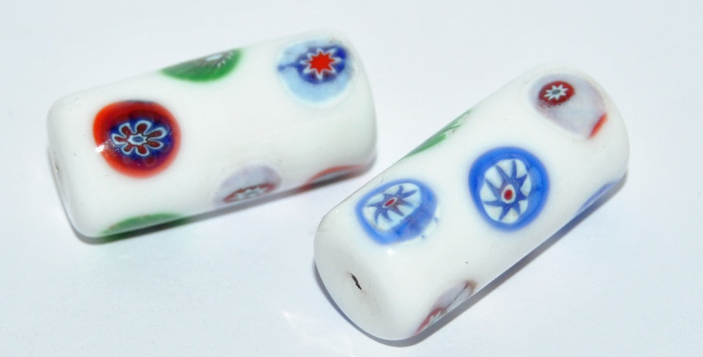 Czech Glass Hand Made Roller Tube Lampwork Beads With Flowers, (3013 B), Glass, Czech Republic