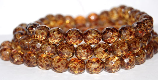 Fire Polished Round Faceted Beads, Crystal Travertin (30 86800), Glass, Czech Republic