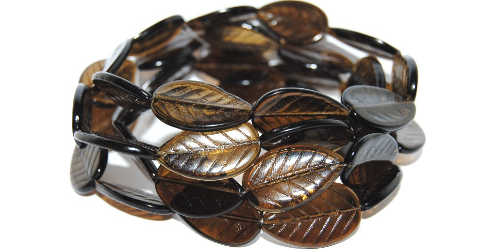 Leaf Pressed Glass Beads, Transparent Brown (10230), Glass, Czech Republic