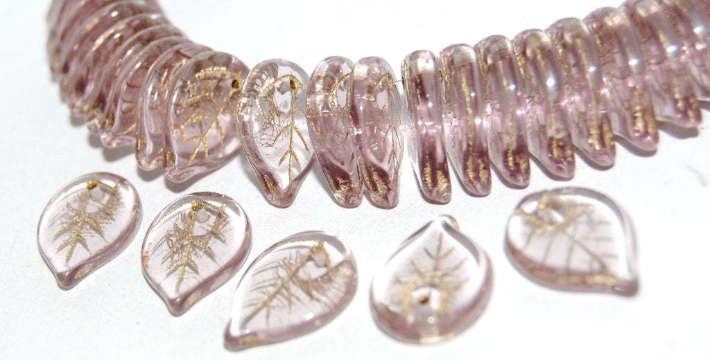 Leaf Pressed Glass Beads, Transparent Light Amethyst 54202 (20020 54202), Glass, Czech Republic