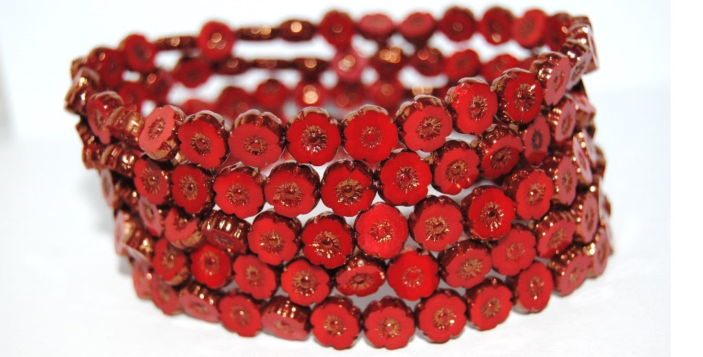 Table Cut Round Beads Hawaii Flowers, 9319200 Bronze (9319200 14415), Glass, Czech Republic