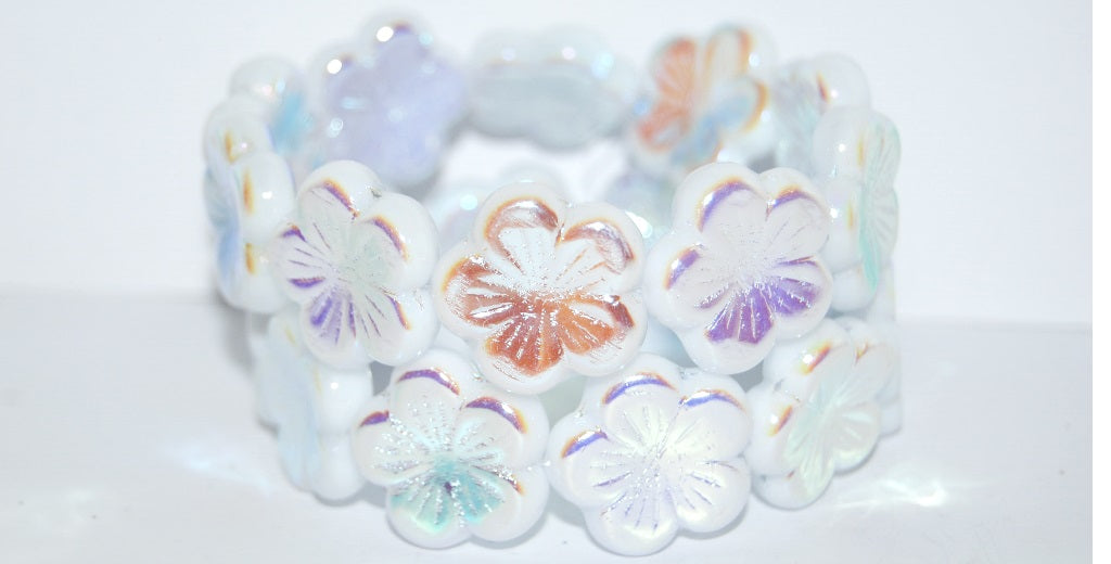 Round Flower Hibiskus Pressed Glass Beads, Transparent Light Amethyst Ab2X (21000 Ab2X), Glass, Czech Republic