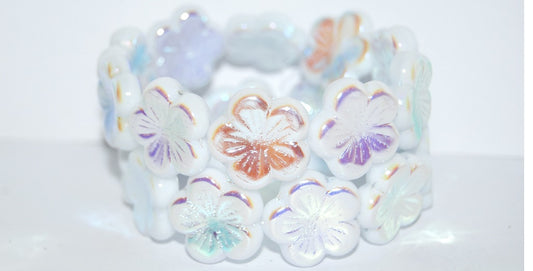 Round Flower Hibiskus Pressed Glass Beads, Transparent Light Amethyst Ab2X (21000 Ab2X), Glass, Czech Republic