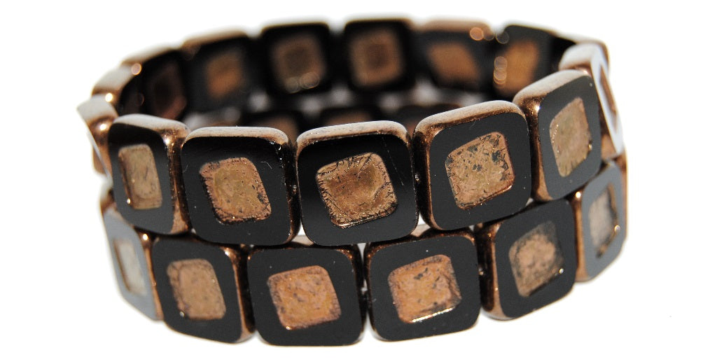 Table Cut Square Beads With Turned Square, Black Bronze (23980 14415), Glass, Czech Republic