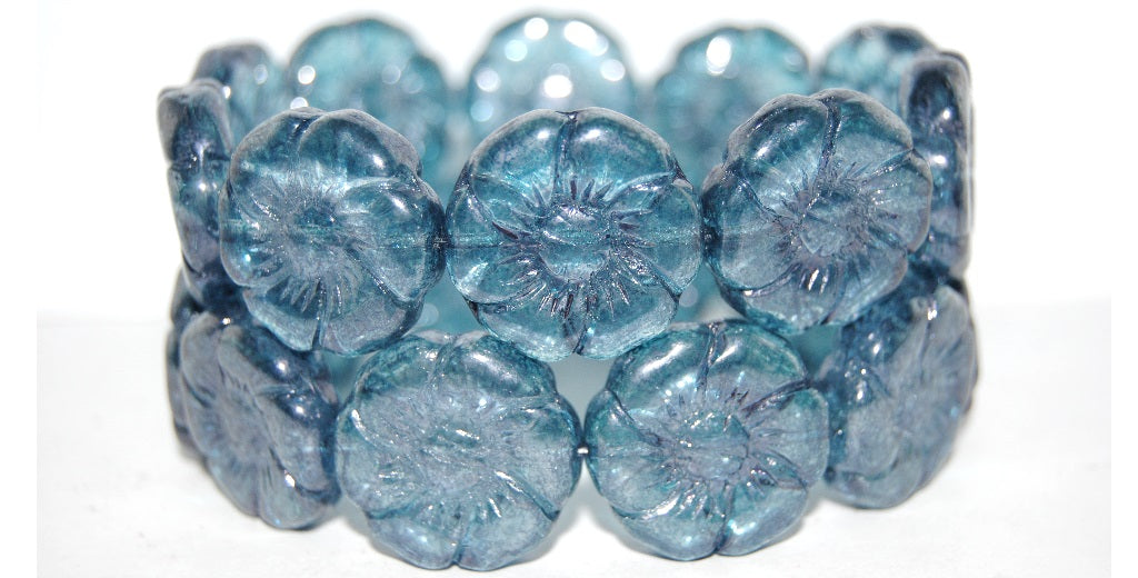 6-Petal Flower Pressed Glass Beads, Crystal Luster Blue Full Coated (30 14464), Glass, Czech Republic