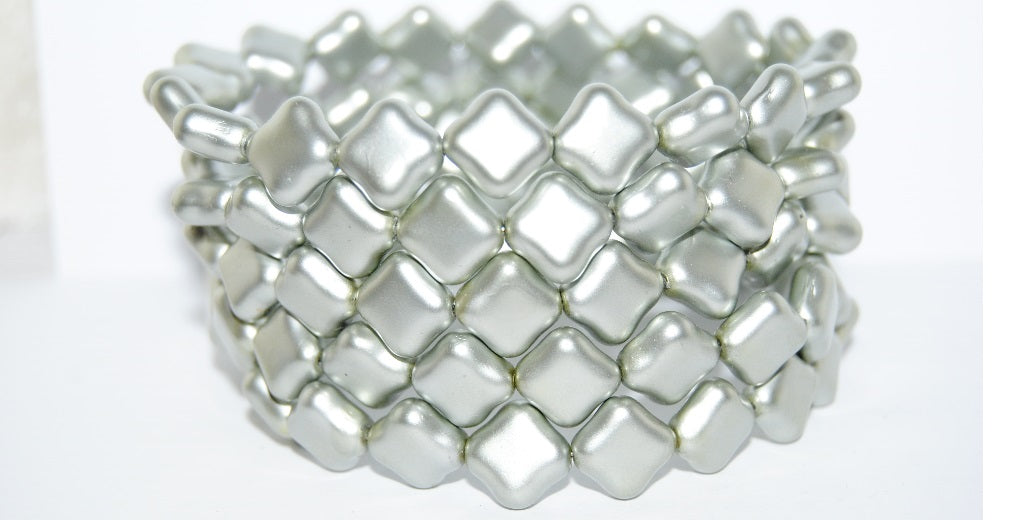 Czech Glass Pressed Beads Rhombus Diamond, (Gray Wax), Glass, Czech Republic