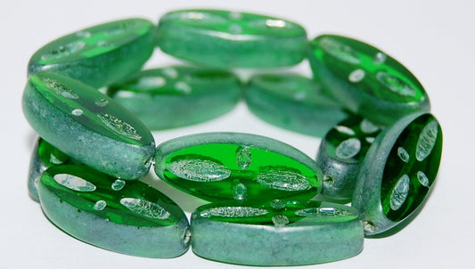 Table Cut Oval Beads, Transparent Green Luster Cream (50130 14401), Glass, Czech Republic