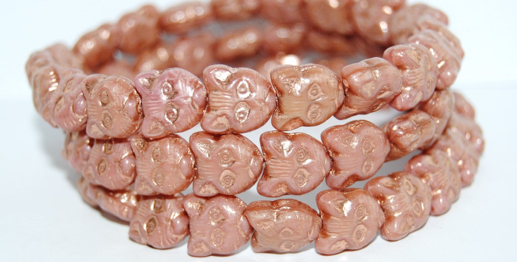 Cat Head Muzzle Pressed Glass Beads, Opaque Pink 54200 (74020 54200), Glass, Czech Republic