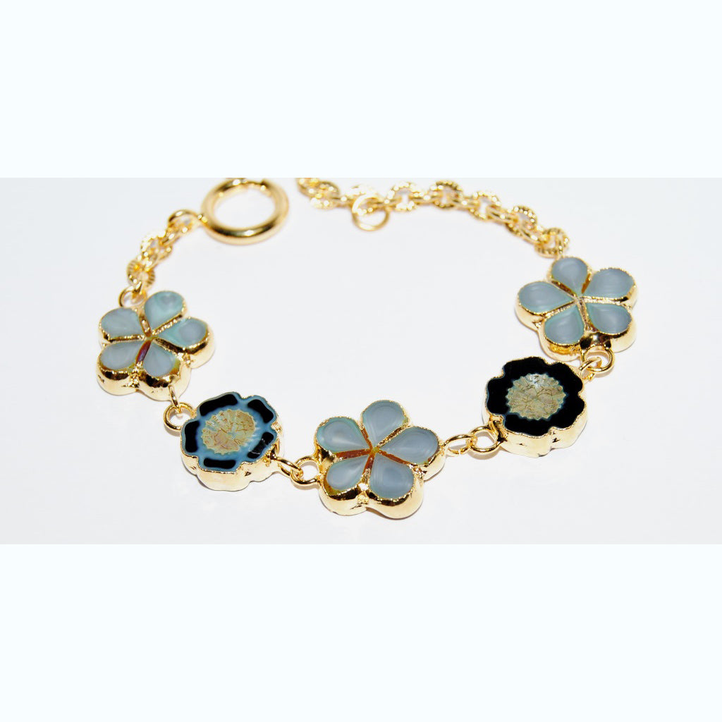 Polished Table Cut Flower Bead Bracelet with Adjustable Length, Handmade, Flowers 14 mm + 17 mm (S-23-A)