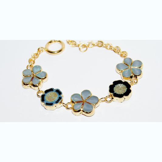 Polished Table Cut Flower Bead Bracelet with Adjustable Length, Handmade, Flowers 14 mm + 17 mm (S-23-A)