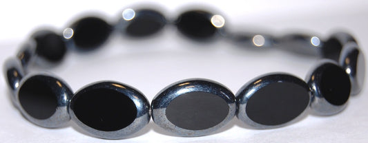 Table Cut Oval Beads Roach, Black Hematite (23980 14400), Glass, Czech Republic