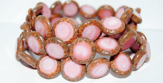 Table Cut Round Beads Sun, Opaque Pink 43400 (73020 43400), Glass, Czech Republic