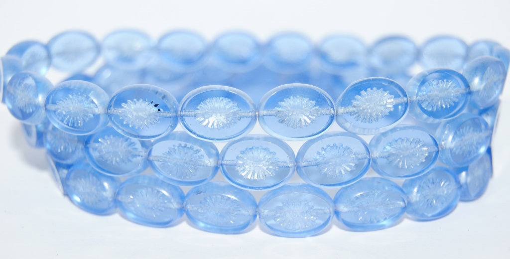 Table Cut Oval Beads Kiwi, Transparent Blue Luster Cream (30020 14401), Glass, Czech Republic