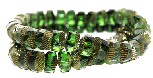 Faceted Cathedral Fire Polished Glass Beads, Transparent Green Bronze (50130 14415), Glass, Czech Republic