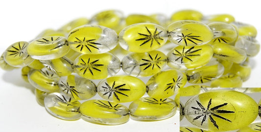 Oval With Rays Pressed Glass Beads, (86028 23202), Glass, Czech Republic