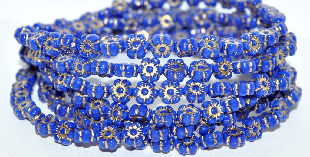 Hawaii Flower Pressed Glass Beads, Rich Blue 54202 (33060 54202), Glass, Czech Republic