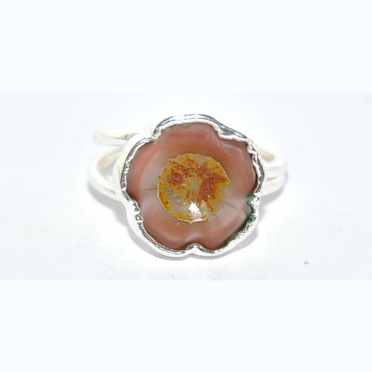 Adjustable Ring with Polished Czech Glass Bead, Hawaiian Flower 14 mm (G-19-M)