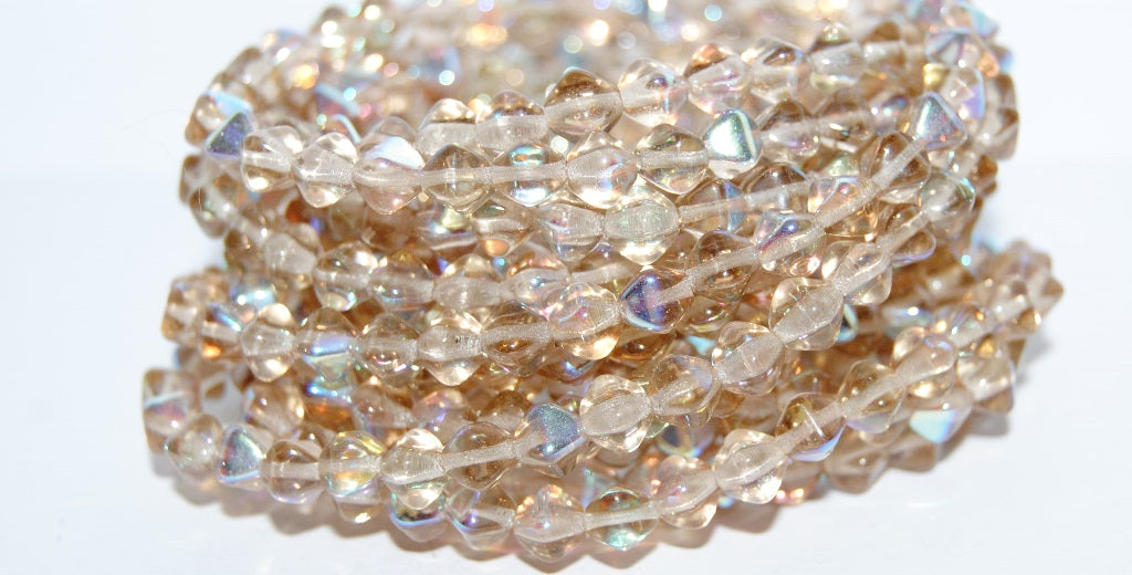 Lantern Bicone Pressed Glass Beads, Transparent Brown Ab (10210 Ab), Glass, Czech Republic