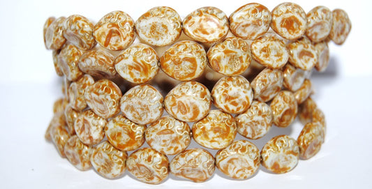 Tear Oval Pressed Glass Beads, White Travertin 54202 (2010 86800 54202), Glass, Czech Republic