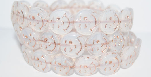 Smile Flat Round Pressed Glass Beads, (1000 54200), Glass, Czech Republic