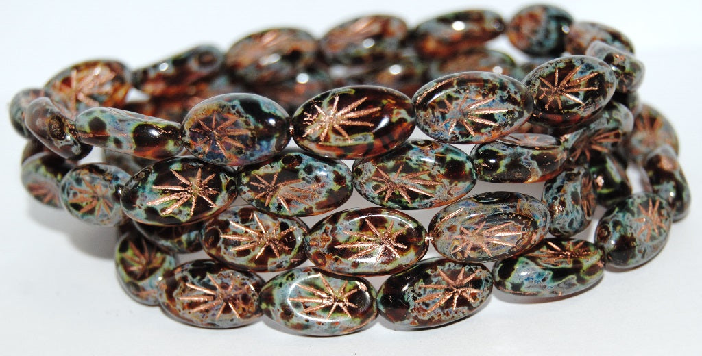 Oval With Rays Pressed Glass Beads, Crystal 8654200 (30 8654200), Glass, Czech Republic