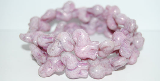Elephant Animal Pressed Glass Beads, White Luster Lila (2010 14494), Glass, Czech Republic
