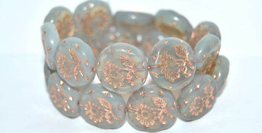 Round Flat With Flower Marguerite Pressed Glass Beads, (41000 54200), Glass, Czech Republic