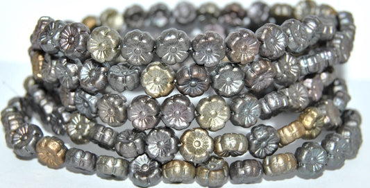 Hawaii Flower Pressed Glass Beads, Mix Of Matt Metallic Colors (1670), Glass, Czech Republic