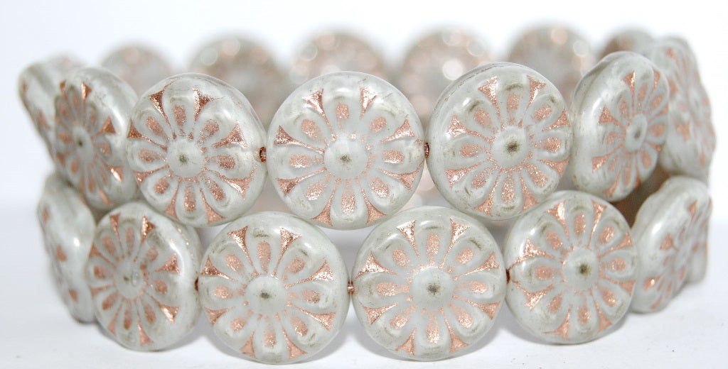 Flat Round With Flower Pressed Glass Beads, (46006 54200), Glass, Czech Republic