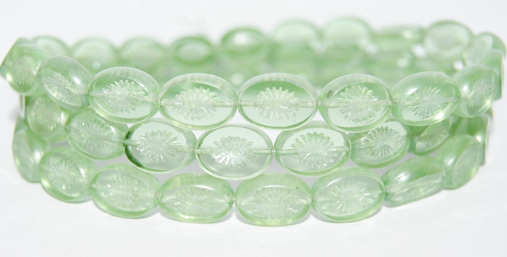Table Cut Oval Beads Kiwi, Transparent Green Luster Cream (50500 14401), Glass, Czech Republic