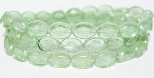 Table Cut Oval Beads Kiwi, Transparent Green Luster Cream (50500 14401), Glass, Czech Republic
