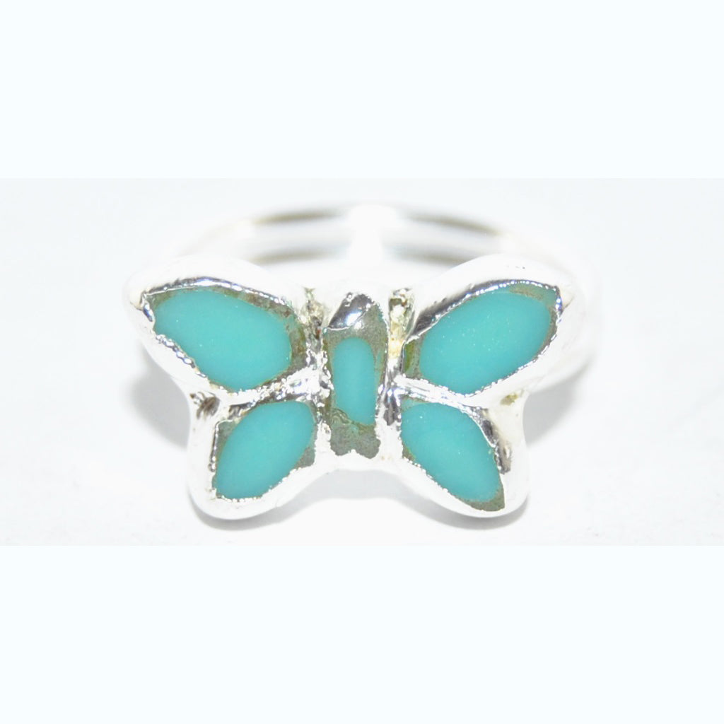 Adjustable Ring with Polished Czech Glass Bead, Butterfly 20 x 12 mm (G-22-J)