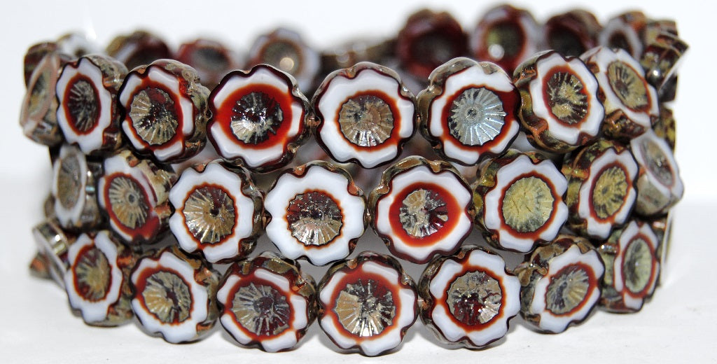 Table Cut Round Beads Hawaii Flowers, Coral 43400 (7913 43400), Glass, Czech Republic