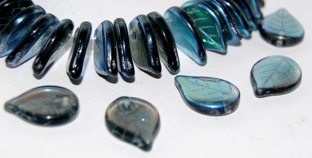 Leaf Pressed Glass Beads, (30310 Ab), Glass, Czech Republic